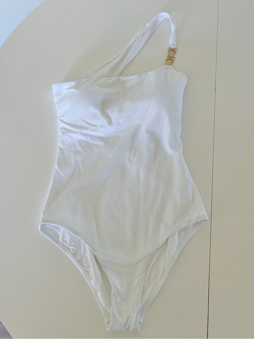 Melissa Odabash White With Gold Strap One Shoulder One Piece Swimsuit Size 6
